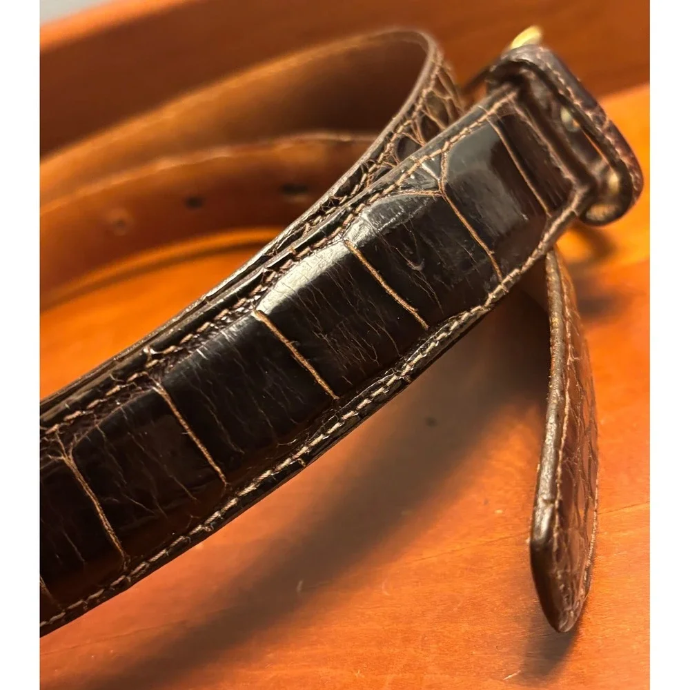Vintage Brooks Brothers Mens Brown Genuine Alligator Leather Belt Brass USA 36